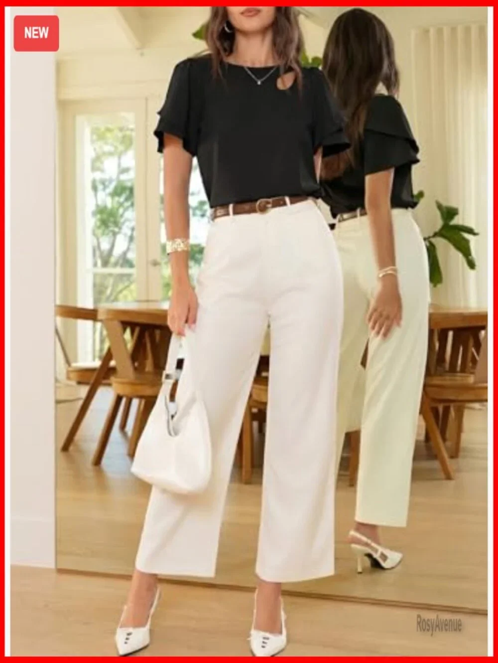 Double Layer Ruffle Sleeve Crewneck Cut-Out Blouse - Picture 5 of 7